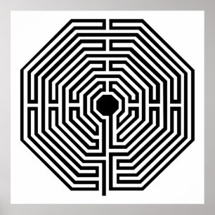 Labyrinth Maze Kathedrale von Amiens Black and Whi Poster