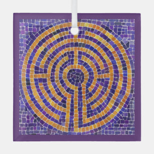 LABYRINTH MOSAIC Glass Square Ornament Aus Glas