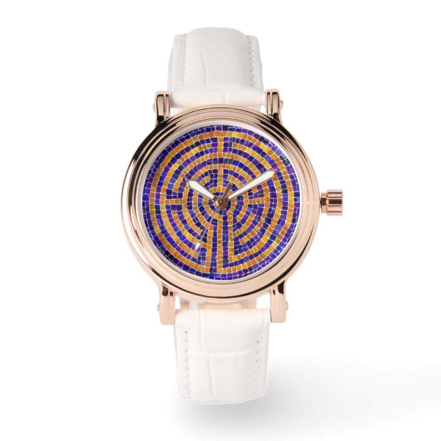 LABYRINTH MOSAIC Rose Gold Vintag White Watch Armbanduhr (Vorderseite)
