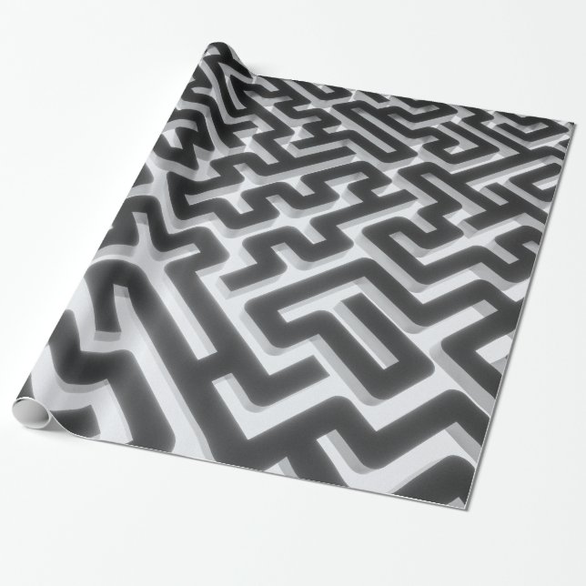 Labyrinth-silbernes Schwarzes Geschenkpapier (Ungerollt)