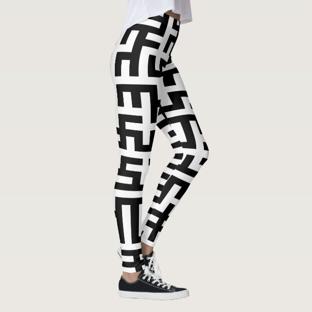 Labyrinth Stripes Muster schwarz + Ihr Hintergrund Leggings (Rechts)