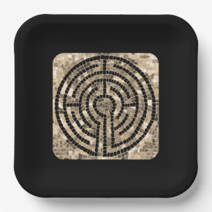 LABYRINTH V 9" Quadratische Pappteller - Schwarz