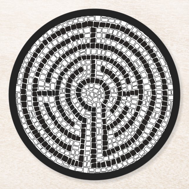 LABYRINTH VII Round Paper Untersetzer - Black (Vorderseite)