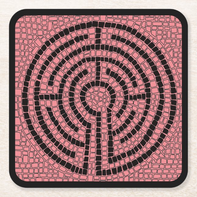 LABYRINTH XVI Square Paper Untersetzer / Black (Vorderseite)