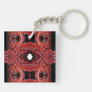 Labyrinthische Rote Abstrakte Acryl Fluid Kunst Schlüsselanhänger
