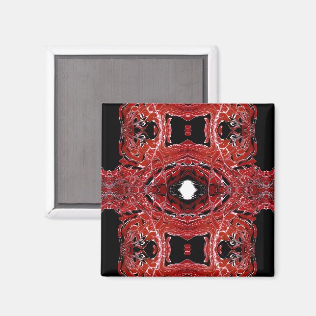 Labyrinthische rote abstrakte Acrylfliesskunst Magnet (Vorderseite/Rückseite)