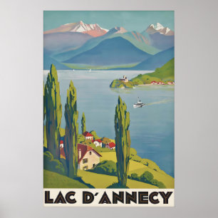 Lac d’Annecy Frankreich Vintage Reiseposter, Alpen Poster