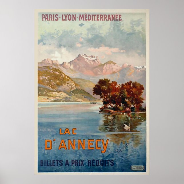 Lac d'Annecy/Annecy, Savoy, Frankreich/Vintage Tra Poster (Vorne)