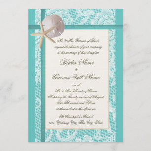 Lace Aqua Beach Wedding Einladung