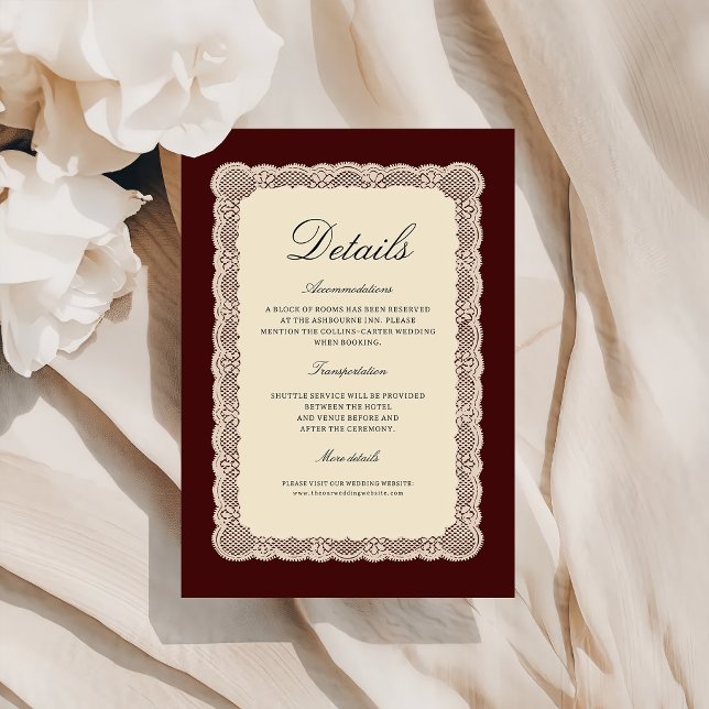Lace Burgundy Wedding Details Enclosure Card Begleitkarte (Von Creator hochgeladen)