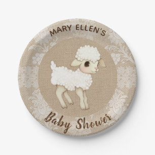 Lace Burlap Little Lamb Baby Shower Papierplatte Pappteller