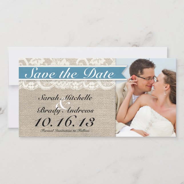 Lace & Burlap Look Save the Date - mediteranisch (Vorderseite)
