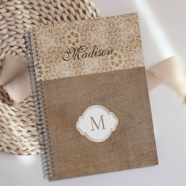 Lace Burlap Moderne rustikale Trendy Monogram Planer (Von Creator hochgeladen)