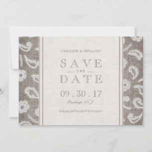 Lace burlap rustic Country Hochzeit Save the Date