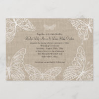 Lace Butterflies auf Burlap Wedding Einladung 2