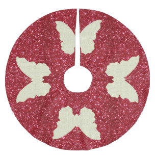 Lace Butterfly On Red Glitzer Weihnachtsbaumrock Polyester Weihnachtsbaumdecke