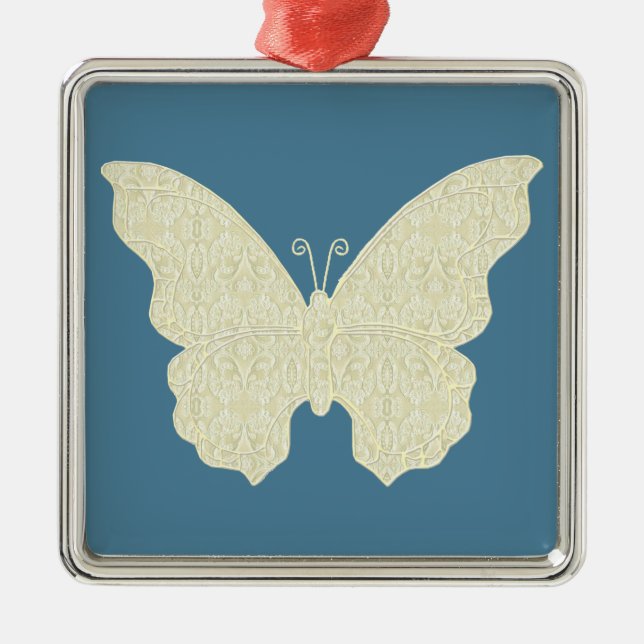 Lace Butterfly Square Ornament Aus Metall (Vorne)