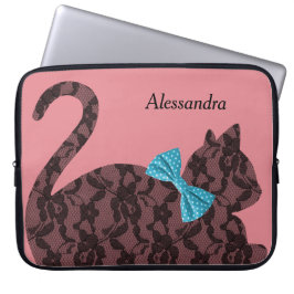Lace Cat Silhouette Personalisiert Pink Laptopschutzhülle