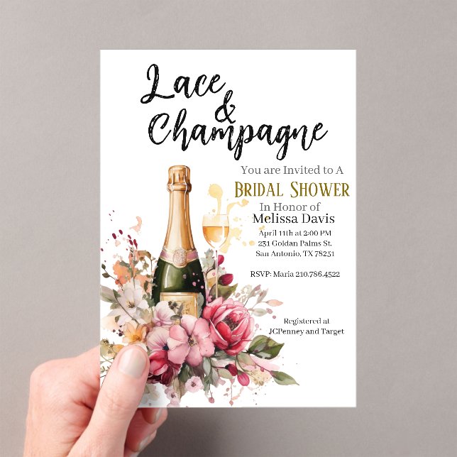 Lace & Champagne Bridal Shower Invitation Acryleinladungen (Insitu (Handheld))
