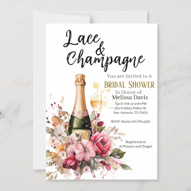 Lace & Champagne Bridal Shower Invitation Magneteinladung (Vorderseite)