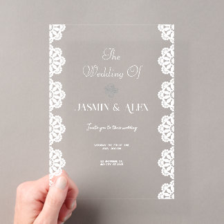 Lace Chic White Wedding Einladung