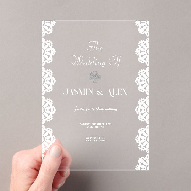 Lace Chic White Wedding Einladung (Insitu (Handheld))