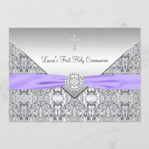 Lace Cross Mädchen Lila Erstkommunion Einladung