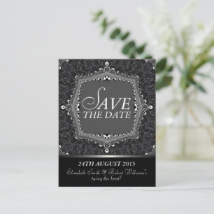 Lace Damask Gothic Save the Date Black Postcard Ankündigungspostkarte
