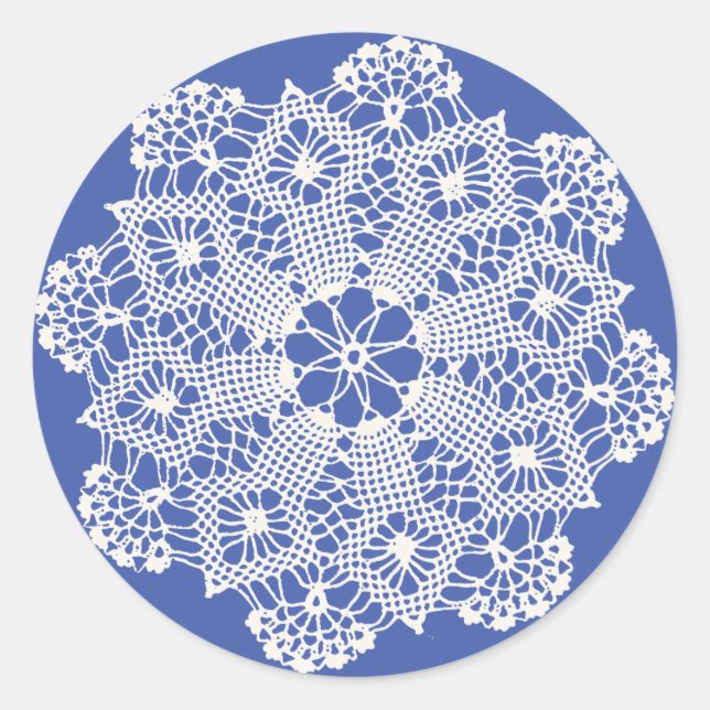 Lace Doily auf Blue Runder Aufkleber (Vorderseite)