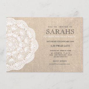 Lace Doily & Burlap 50. Geburtstagsparty Einladung