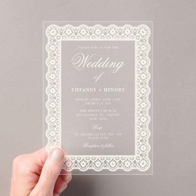 Lace Doily Wedding Acrylic Invitations Acryleinladungen (Insitu (Handheld))