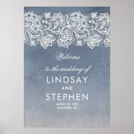 Lace Dusty Blue Vintage Wedding Begrüßungszeichen Poster