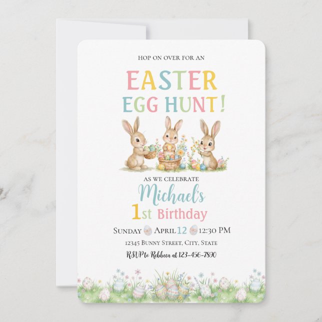 Lace Easter Egg Hunt Boy First Birthday Invitation Einladung (Vorderseite)