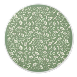 Lace Florals Cream auf der hellgrünen Keramik Tile Keramikknauf