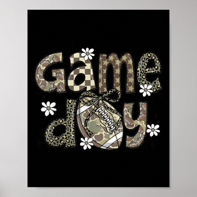 Lace Football Coquette Bow Camouflage Checkered Ga Poster (Vorne)