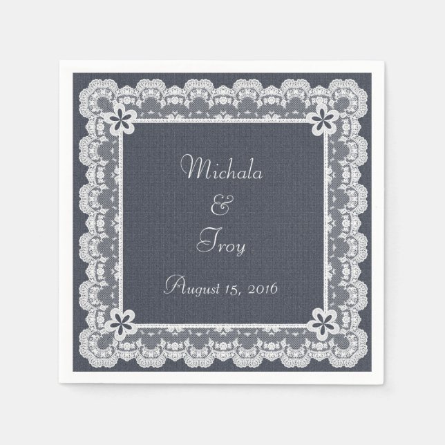 Lace Frame Blue Denim Wedding Serviette (Vorderseite)