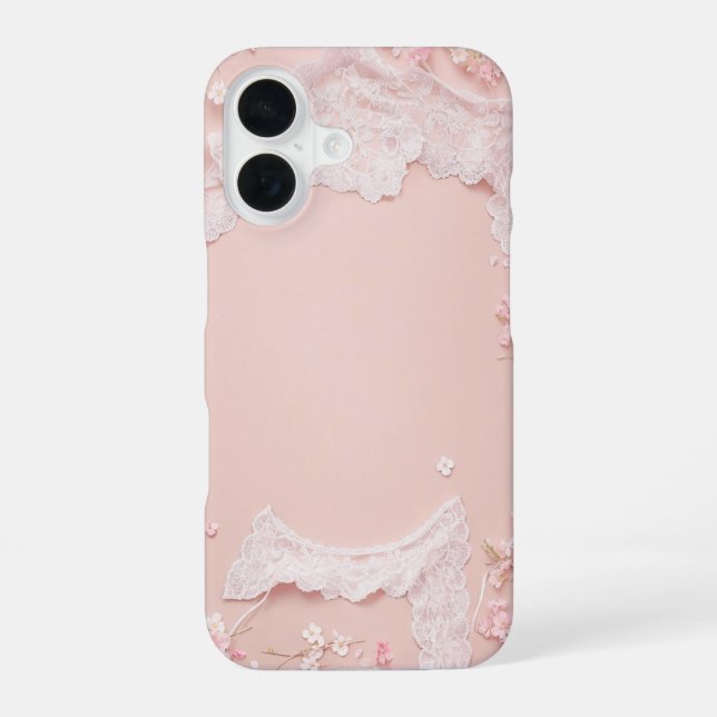 Lace Frame - Romantic Pastel Pink Phone Case iPhone 16 Hülle (Rückseite)