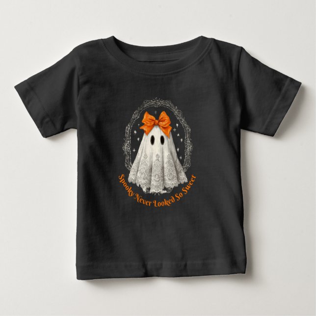 Lace Ghost with Bow in Wreath and Stars Baby T-shirt (Vorderseite)
