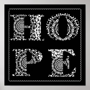 Lace Hope Word Art Schwarz-weiß Poster drucken