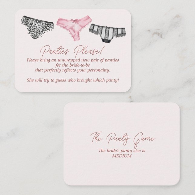 Lace Lingerie Showdusche Panty Game Party Begleitkarte (Vorne/Hinten)