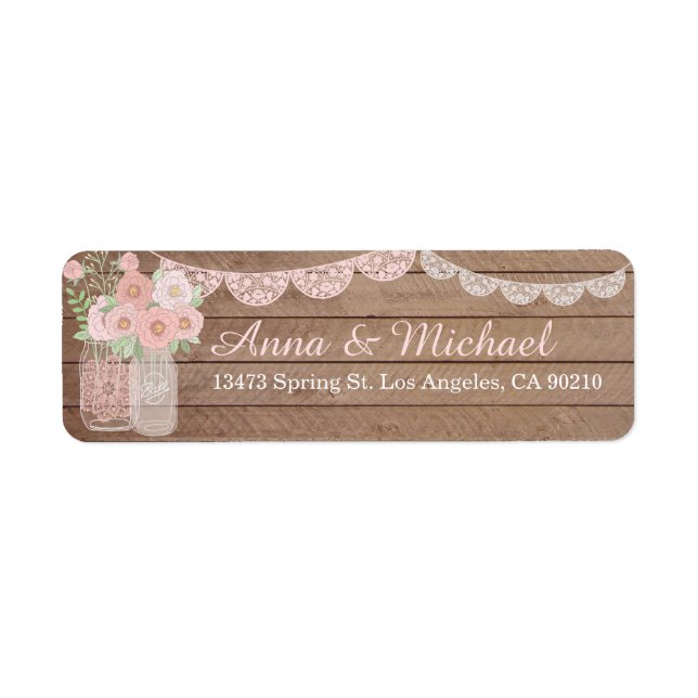 Lace Mason Jar & Wood Wedding Address Labels (Vorne)