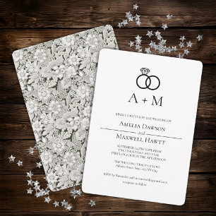 Lace Monogram Rings Simple Wedding Einladung