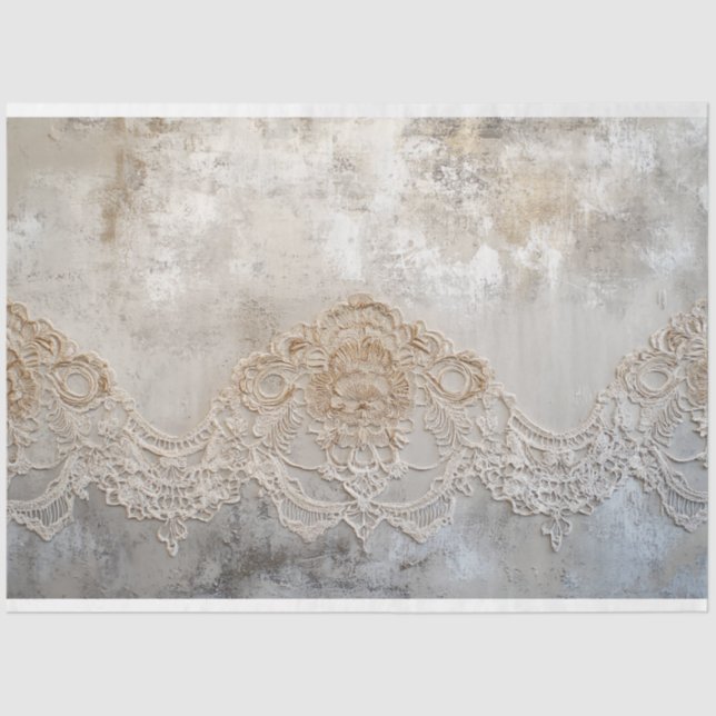 Lace Patina, Beige Grau Shabby Chic Hintergrund Seidenpapier (Vorderseite)