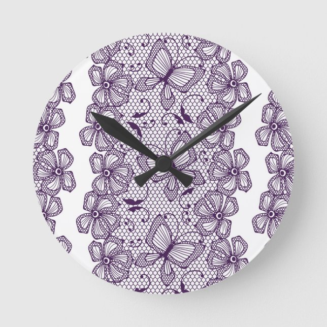 Lace pattern with butterflies runde wanduhr (Vorderseite)