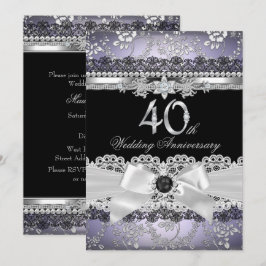 Lace Pearl Bow Silver Lila 40 Jahre Jubiläum Einladung