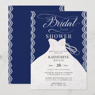 Lace Pearls Bridal Dress Navy Blue Brautparty Einladung