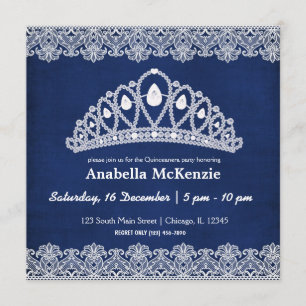 Lace Quinceanera (blau) Einladung
