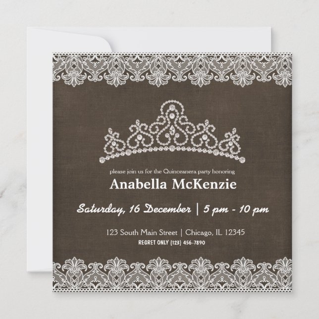 Lace Quinceanera (Brown) Einladung (Vorderseite)