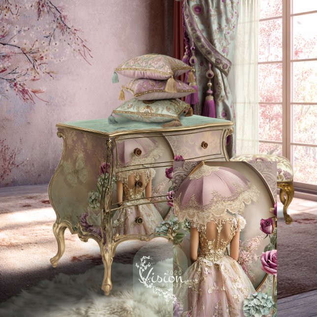 Lace Reverie Französische Romance Portrait Art Seidenpapier (Lace Reverie, Mint Mauve, Romantic Portrait  , Parasol & Floral Decoupage Tissue Paper)