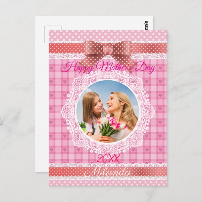 Lace Ribbon Happy Mother Day Postkarte (Vorne/Hinten)